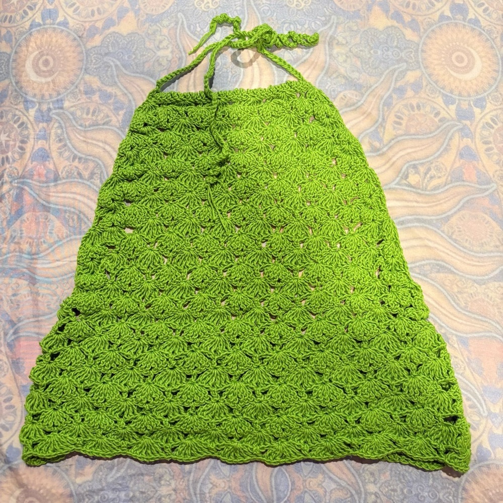 Vibrant Green Crochet Halter Dress